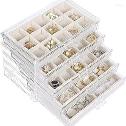 Storage Boxes Beige Velvet Jewellery Box Multi-layer Plate Earring Rack Acrylic Ring Necklace Makeup Dressing Table Organisers
