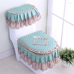 Toilet Seat Covers 3Pcs/Set Toilets U-Shaped Coat Gold Velvet Lace Cover Set Home Bathroom Mat Tank Sets