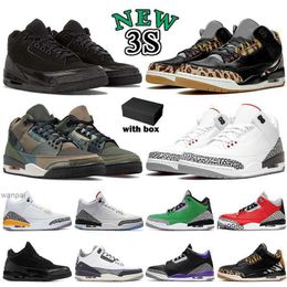 2023 With Box 3s Vintage Basketball Shoes Mens Womens Soft Leather Designer Sport Sneaker New Canvas Patchwork Army Green Jumpman 3 Black CatJORDON JORDAB