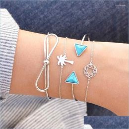 Bangle Bangle Miss Jq 4Pcs/Set Sier Bangles For Women Adjustable With Blue Triangle Stone Charm Beach Party Jewellery Drop Delivery Bra Dh0Jr