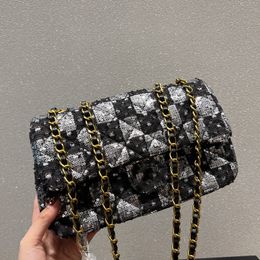 22F/W Womens Shimmer Glitter Sequins Bags Clasic Medium Flap Quilted Purse GHW Crossbody Shoulder Designer Outdoor Sacoche Large Capacity Handbags 25X14CM