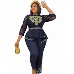 Women's Two Piece Pants 2 Set Women Clothes Dashiki Diamond African Tops And Trousers Suits 2022 Large Size Party Clothing For Lady Outfits