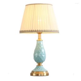 Table Lamps Blue Pleated Lampshade Chinese Ceramic Lamp For BedRoom Bedside Living Room Foyer Study Desk Reading Night Light 190129