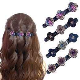 Sparkling Crystal Stone Braided Hair Clips Four Leaf Clover Chopped Hairpin Women Barrettes Hairpins Accessories For Girls Ponytail Hoder Hair Clamp