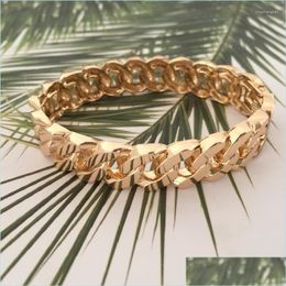 Bangle Bangle Bohemia Gold Colour Plating Flat Surface Chain Shape For Women Classic Office Lady Unique Chunky Luxury Punk Jewellery Dr Dhiau