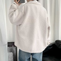 Men's Jackets Winter Warm Solid Soft Polar Fleece Korean Style Fashion Cosy Males Coats Turn-down Collar Streetwear Outerwear Teenager Y2302