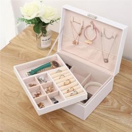 Jewellery Pouches Double-Layer Design PU Leather Box Wooden Case Princess Display Holder Multi-Function Winter Girl Gift With Lock