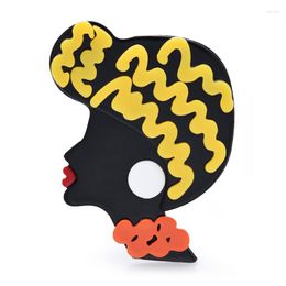 Brooches Wuli&baby Acrylic Africa Lady For Women Curly Hair Beauty Girl Figure Party Office Brooch Pins Gifts
