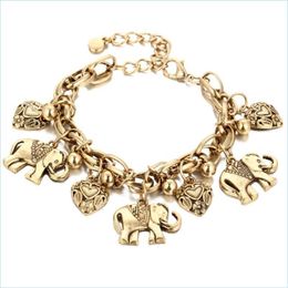 Bangle Bangle Vintage Bohemian Elephant Heart Charms Bracelets For Women Fashion Chain Gift Pseira Feminina Anklet Jewelrybangle Dro Dhnhf