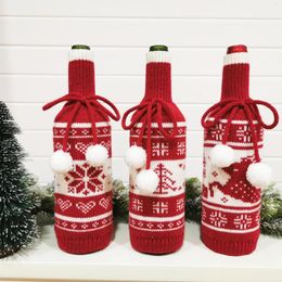 Christmas Decorations Knitted Wine Bottle Set Elk Snowflake Small Tree Wupplies