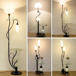 Floor Lamps Kobuc Standing Light With Wood Table For Living Room Bedside Flower Glass Lampshade Art Decor Corner Lamp