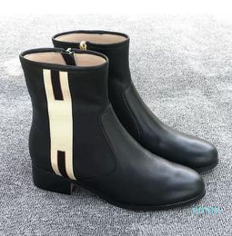 Hot Sale-Women Luxury leather ankle boot designer black bonny webbing trimmed leather chelse boots winter shoes Quality