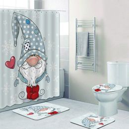 Shower Curtains Cute Cartoon Gnome Christmas Curtain Bathroom Set Elf Dwarf Painting for Kid Bathtub Decor Rug Carpet 221104