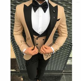 Men's Suits Fashion Champagne Wedding For Men Slim Fit Groom Tuxedos 3 Pieces Sets Bussiness Office Male Blazer Costume Homme
