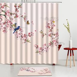 Shower Curtains Chinese Curtain Set Floral Bird Painting Ink Landscape Scenery Print Bath Mats Kitchen Entrance Door Decor Carpet 221104