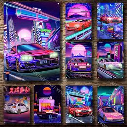 Classic Supra Neon car Metal Painting Mazda Turbo II Supercar Ukiyo-e Theme Colorful Car PosterMetal Tin Sign Wall Art Japan-style Living Room Bar Cafe Decor 20cmx30cm