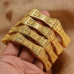 Bangle 4 Pieces/Lot African Gold Color Shiny Bangles For Women Girls Dubai Circle Bracelet Jewelry Ethiopian Bride Wedding Jewerly Gift