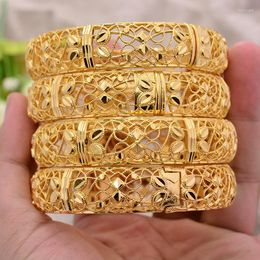 Bangle 4pcs/lot 24K Large WideWedding Gold Colour Bangles For Women Wife Dubai Bride Ethiopian Bracelet Africa Arab Jewellery