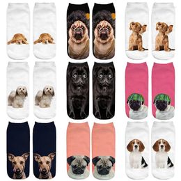 Women Socks Funny Female Cartoon Puppy Design Pattern 3D Digital Print Low Ankle Sock Cute Dogs Sox Girl Gift Animal Art Cotton