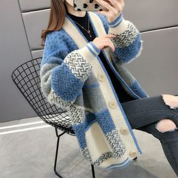 QNPQYX Mink Cashmere Knitted Cardigan Coat Women's Clothing Autumn And Winter Korean Fashion Leisure Loose Style Lady Sweater