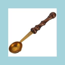 Spoons Vintage Sealing Wax Spoon With Wooden Handle Prevent Being Scald Stamp Scoop Pointed Mouth Design Candle Accessories 1 8Tt Bb Dhmd8