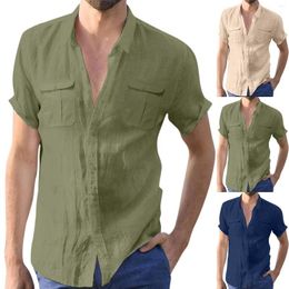 Men's Casual Shirts Bodysuit Romper Male Solid Top Shirt Double Pocket Short Sleeve Elegant Turn Down Collar Button Formal