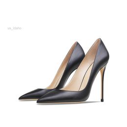 Dress Shoes Leather Matte Black High-Heeled Shoes For Women's 2022 New French Single Pumps Pointed Shallow Mouth Thin Heel Sexy Wedding Sho L2201104