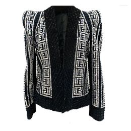 Women's Suits Shrug Handmade Beading Blazer 2022 Design Bright Silk Drill Tweed Wool Jacket Coat Blazers High Quality