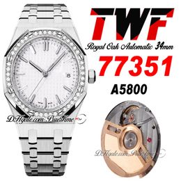 TWF 34mm 77351 A5800 Automatic Ladies Watch 50th Anniversary Diamond Bezel White Textured Dial Stainless Steel Bracelet Womens Watches Super Edition Puretime D4