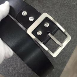 Belts 3.8 X125 Cm Solid Titanium Belt Buckle With Real Black Leather Strap 4 Pcs Pure Screws