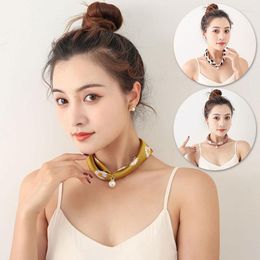 Berets Fashion Women Silk Satin Variety Scarf Neck Collar Fake Pearl Pendant Ring Headband Clothing Accessories