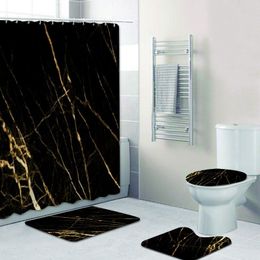 Shower Curtains 3D Luxury Black Gold Marble Texture Golden Veins Curtain and Bath Rugs Set Modern Abstract Stone Mats Carpet Decor 221104