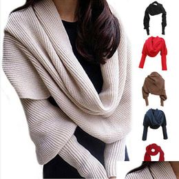 Scarves Scarves Women Knitted Scarf With Sleeves Wrap Warm Lady Sweater Tops Long Sleeve For Ladies Shawls Drop Delivery Fashion Acc Dhc48