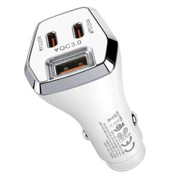 Quick Car Chargers PD20w PD25w 45w Dual Ports QC3.0 USB C Adapter Type C Fast Charge For Smart Phone iPhone Samsung