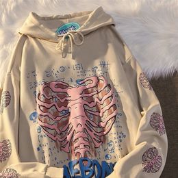 Women's Hoodies Sweatshirts Fall Grunge Oversized Goth Hoodie Streetwear Womens Spring Khaki Y2K Tops Skull print hip hop Female Kawaii 221104