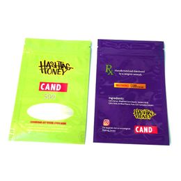Hashtag honey Bag Packaging 500mg Smell Proof Zipper mylar Bags Purple Green 2 Colours