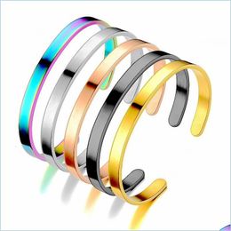 Bangle Bangle Minimalism Stainless Steel Bracelet 6Mm Unsex Plain Sier Gold Cuff Jewelry Wholesalebangle Drop Delivery Bracelets Dhjdk