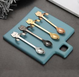 Stainless Steel Coffee Tea Spoon Mini Cat Long Handle Creative Spoon Drinking Tools Kitchen Gadget Flatware Tableware SN108