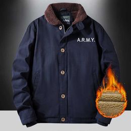 Jackets Bomber Men Imitation Lamb Fleece Warm Men's Winter Thickened Fur Collar Tooling Cotton Clothing Motorcycle Y2211