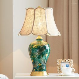 Table Lamps 40x65cm Luxury Retro Chinese Style Hand Painted Golden Leaf Green Ceramic Lamp For Living Room Bedroom Bedside