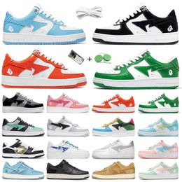 Bapestas Baped Ape Men Running Shoes Sneaker BapeSta Patent Blue Orange Green Black White Pastel Beige Suede Leather Mens Trainers Sports