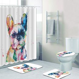 Shower Curtains Cool Watercolour Painting French Bulldog Bathroom Curtain Frenchie for Bathtub Toilet Cover Mat Carpet Home Decor 221104