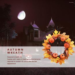 Decorative Flowers Halloween/Thanksgiving Wreath Artificial Pumpkin Berries Pine Cone Manmade Garland Cloth Rattan Material Home Decoration