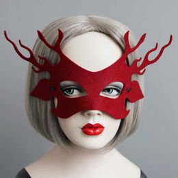 Red Antler Half-face Mask Halloween Adult Masquerade Half-Face Masks Personality Nightclub Hair Accessories