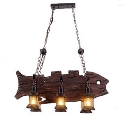 Lâmpadas pendentes 6 lustre loft de madeira vintage forma de peixe decorativo iluminado luminária interior leve