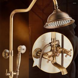 Bathroom Shower Sets Brass Antique Faucet Set Wall Mount Dual Handle With Handshower Mixer Tap