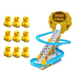 Electronic Pets Pig Action Figures Toy DIY Rail Racing Track Small Duck Climbing Stairs Electric Car Staircase Music Educational For Kid 221105