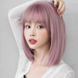 Hair Lace Wigs Summer Wig Female Short Sweetheart Pink Head Natural Breathable Hair Cover