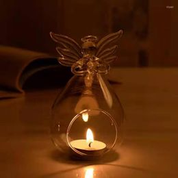 Candle Holders 1PC Transparent Glass Candlestick Crystal Angel Shaped Wall Hanging Tealight Holder Home Oranments