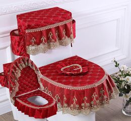 Toilet Seat Covers Fyjafon 3pcs Cover Red Tank With Storage Bags Luxuriou Overcoat Washable High Quality